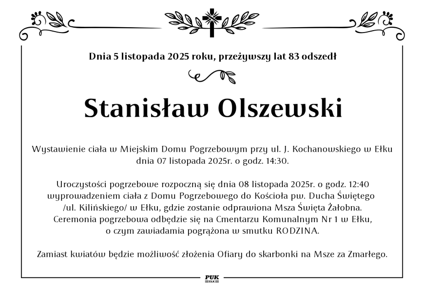 Stanisław Olszewski - nekrolog